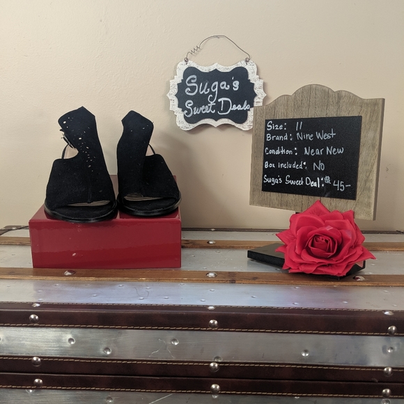 Nine West black suede block heel sz11 - Picture 3 of 6